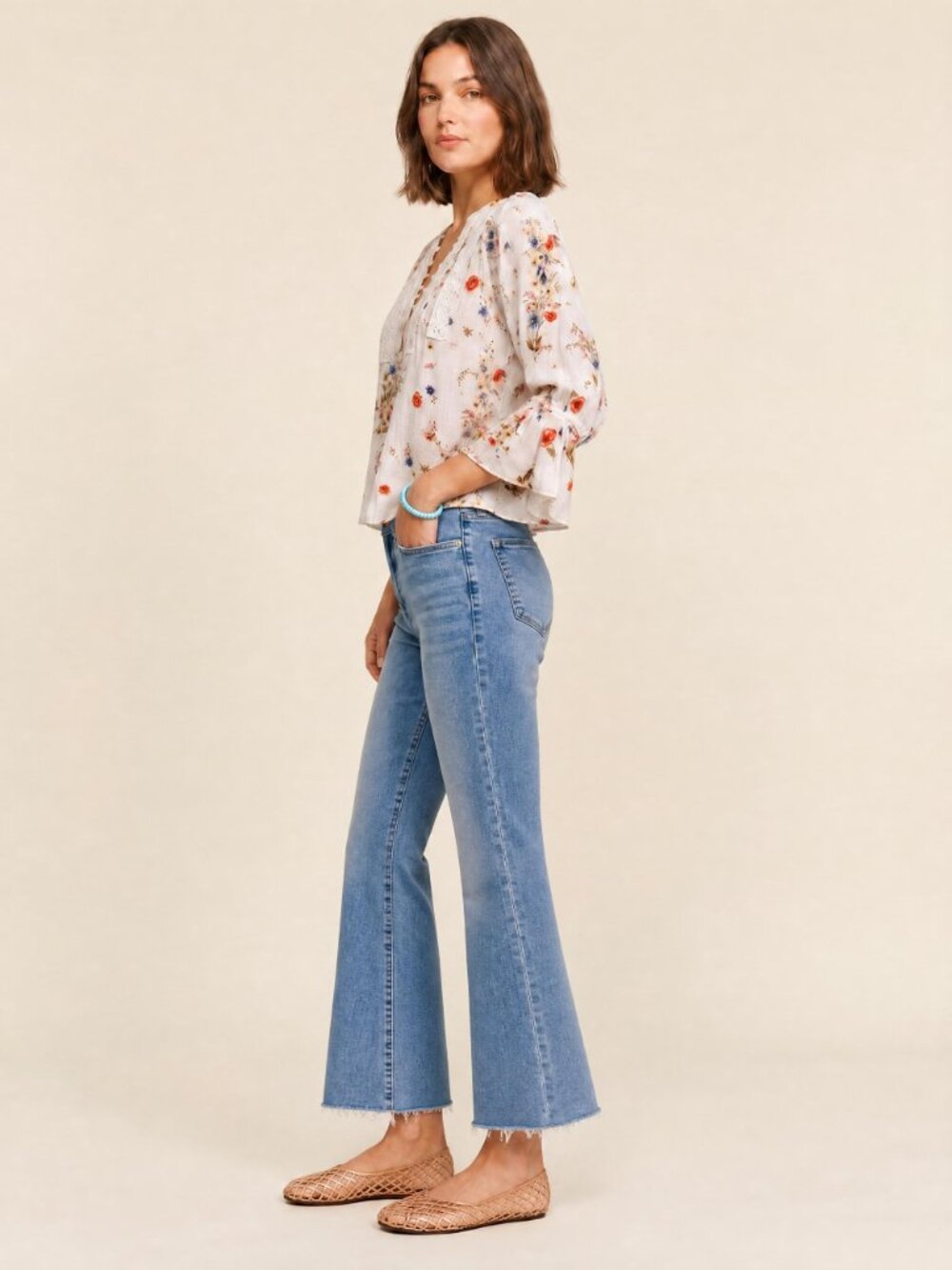 FRAME Le Crop Mini Boot Jeans Raw Hem Flare 28 Morning Blue LCFRA291 - Picture 14 of 14